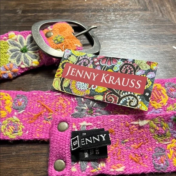 JENNY KRAUSS WILDFLOWERS WOOL BELT HANDMADE PERU SUNDANCE SMALL WOMEN’S BELT - Picture 3 of 7